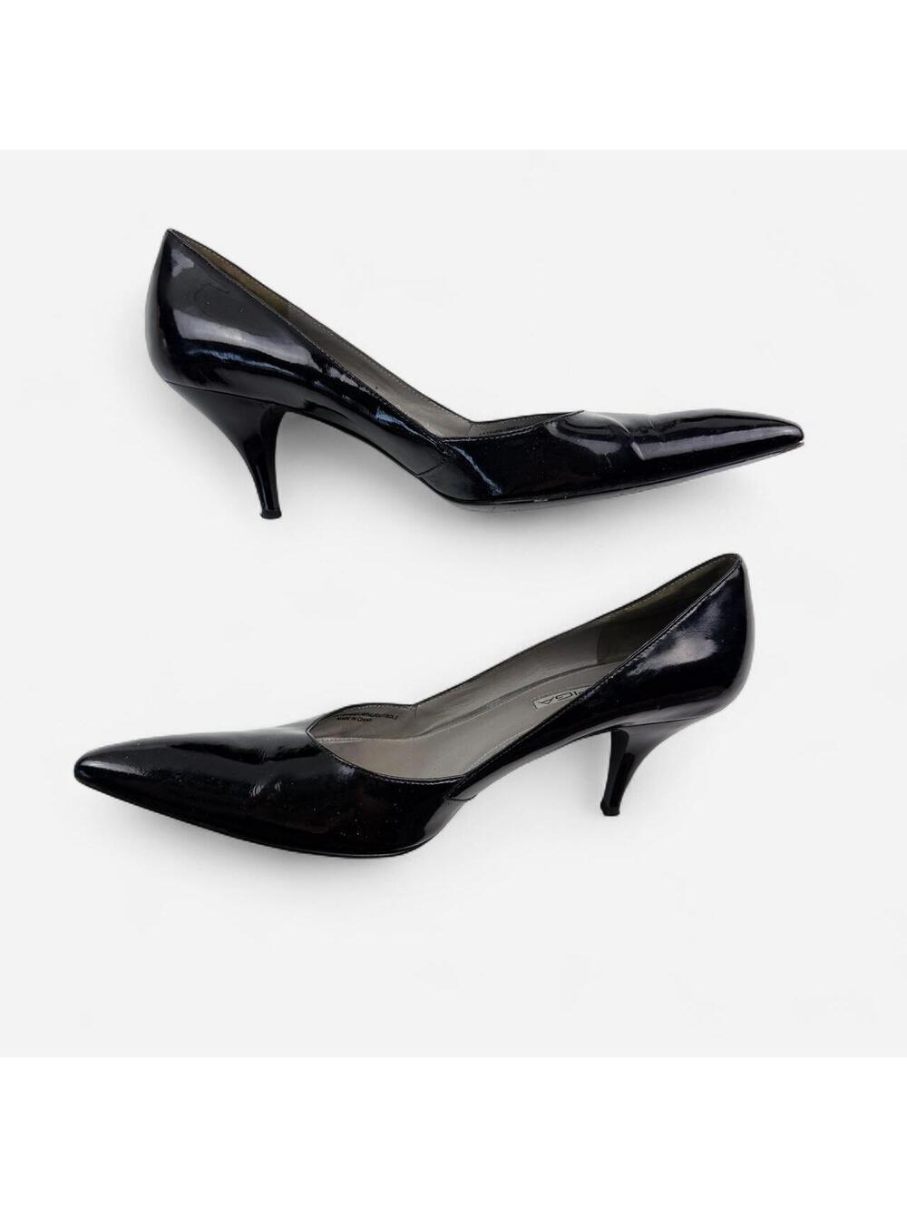 Via Spiga Black Patent Pointed Toe Kitten Heel Pumps